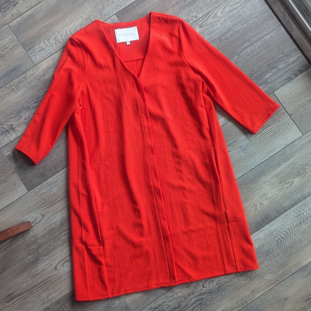 FRNCH Women's Stretch Crepe Boho Above-knee Shift Dress in Orange Red L - Picture 2 of 6